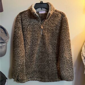 Pink Lily Zip Up Sherpa Sweater - Brown